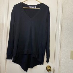 Wilt Black Long Sleeve S Small V Neck‎ Asymmetric Hem Sweatshirt Top